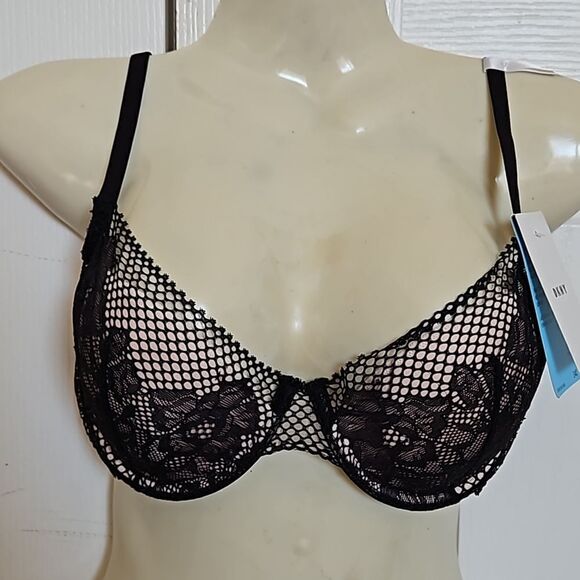 DKNY Women's Lace Lightly Padded Underwire Contour Bra 34C Black/ Cream - Picture 5 of 16